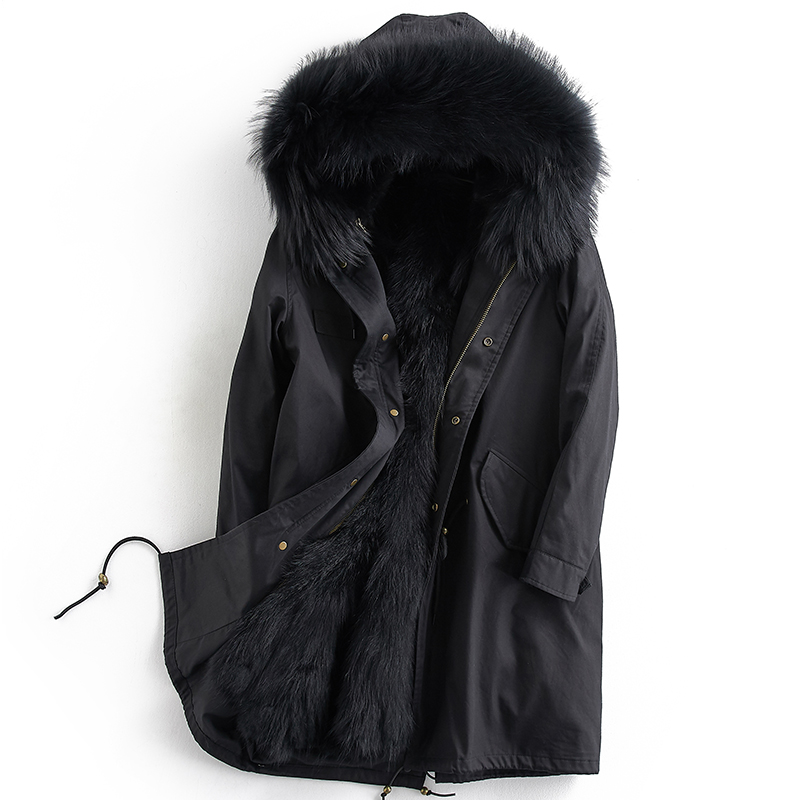 

Fur Coat Real Raccoon Parka Winter Jacket Men Clothes 2020 Male Warm Long Coats Plus Size 6xl ML-PK20 MY2802, Black black liner