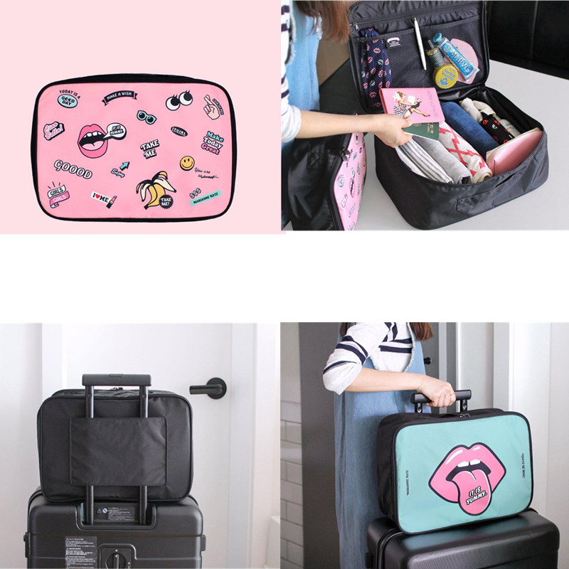Travel Luggage Duffle Bag Lightweight Portable Handbag Mouth Lipstick Pattern Large Capacity Waterproof Foldable Storage Tote