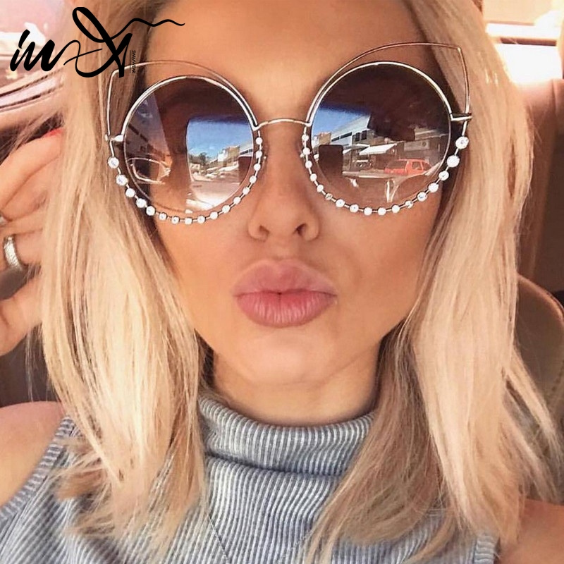 

In-X 2019 Summer cat eye sunglasses women eyewear rhinestones sun glasses Brand designer shiny oculos de sol feminino new, 336-5
