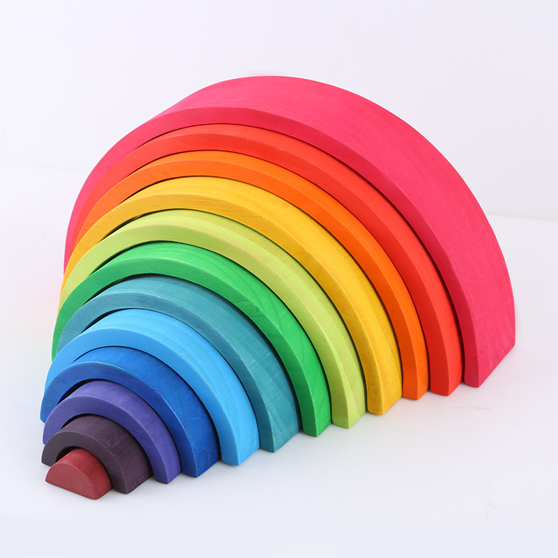 Baby Big Wooden Rainbow Block Toys Kids Creative Color Sort Rainbow Blocks 12pcs/set for Children Geometric Early Learning Toy-image-445767699
