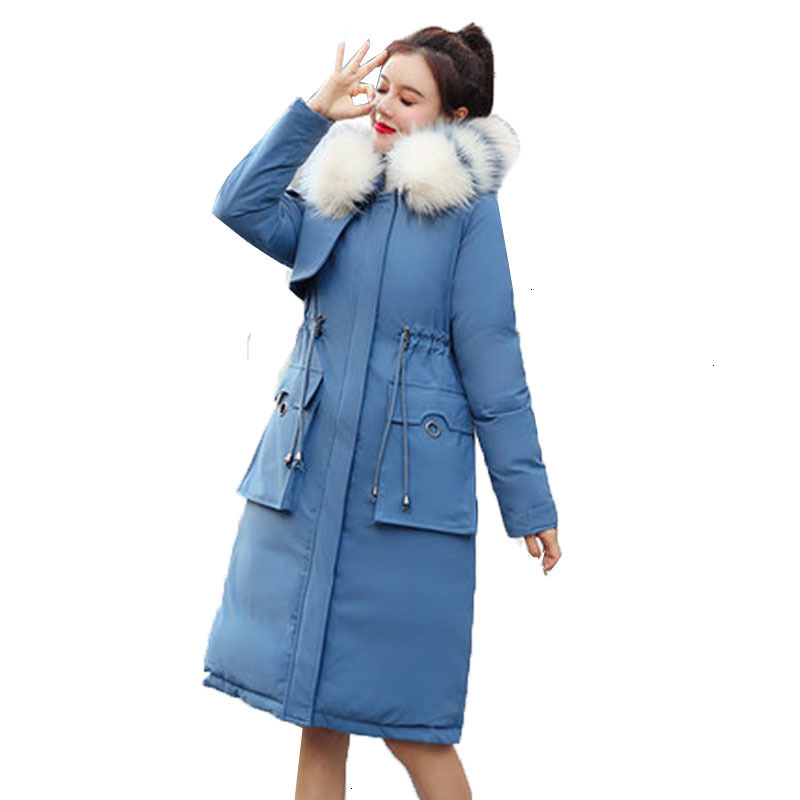 

New 2019 Winter Down Cotton Jacket Women Coats Fur Collar Korean Loose Hooded Outerwear Thick Cotton Padded Jackets Female Parka, Black