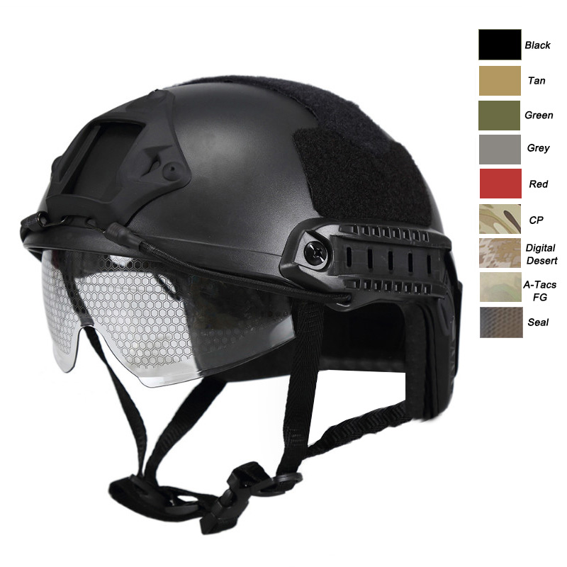 

Outdoor Equipment Airsoft Paintabll Shooting Helmet Head Protection Gear ABS Simple Version MHFast Tactical Helmet with Goggles NO01-006, Brown
