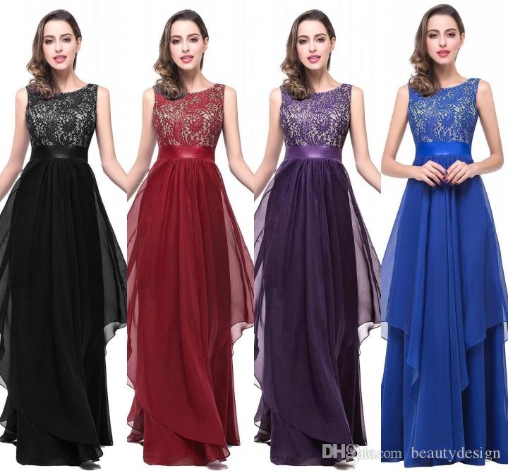 

Vintage Lace A Line Cheap Chiffon Prom Dresses 2017 Real Image Exquisite Long Maid of Honor Gowns Formal Wedding Guest Dresses CPS251, Black