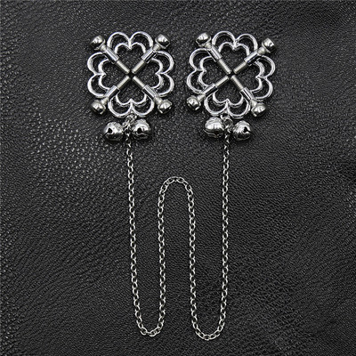 

Silver Adjustable Nipple Clip with bells Breast Clamps Deluxe Toy for Nipple Play Detachable Chain Hollowed-out Design Nipple Ring