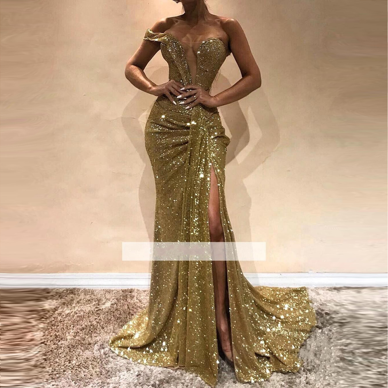 Chic Sexy GOld Zuhair Murad Meerjungfrau Ballkleider 12 Durchsichtig Liebsten SPlit Side High Backless Abend Pageant Kleider BC12 Chic Sexy GOld Zuhair Murad Meerjungfrau Ballkleider 12 Durchsichtig Liebsten SPlit Side High Backless Abend Pageant Kleider BC12