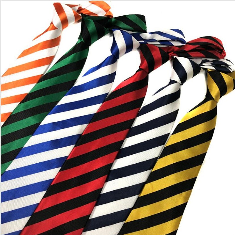 8.5cm Men's Necktie Polyester Ascot Stripes Ties Dress Shirt Neckwear Fashion Choker Business Striped Yellow Necktie Adult-image-166267475