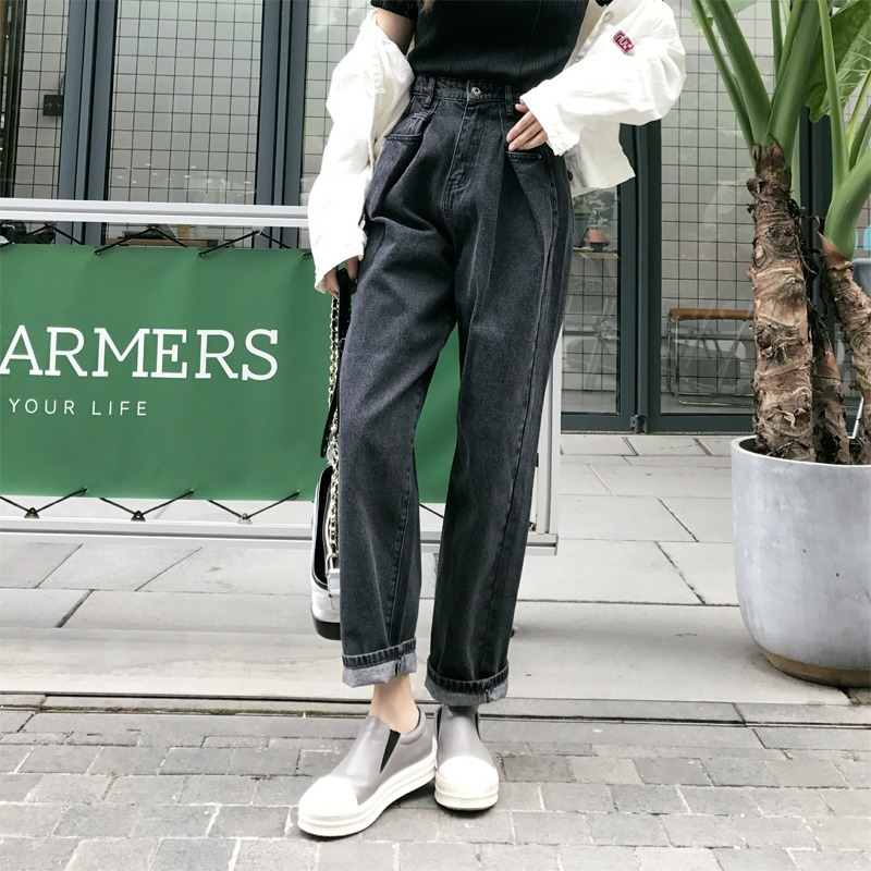 

Loose Vintage Woman Jeans 2020 Autumn Bleached Casual Boyfriend Curl Denim Wide Leg Pants Oversize High Waist Jean