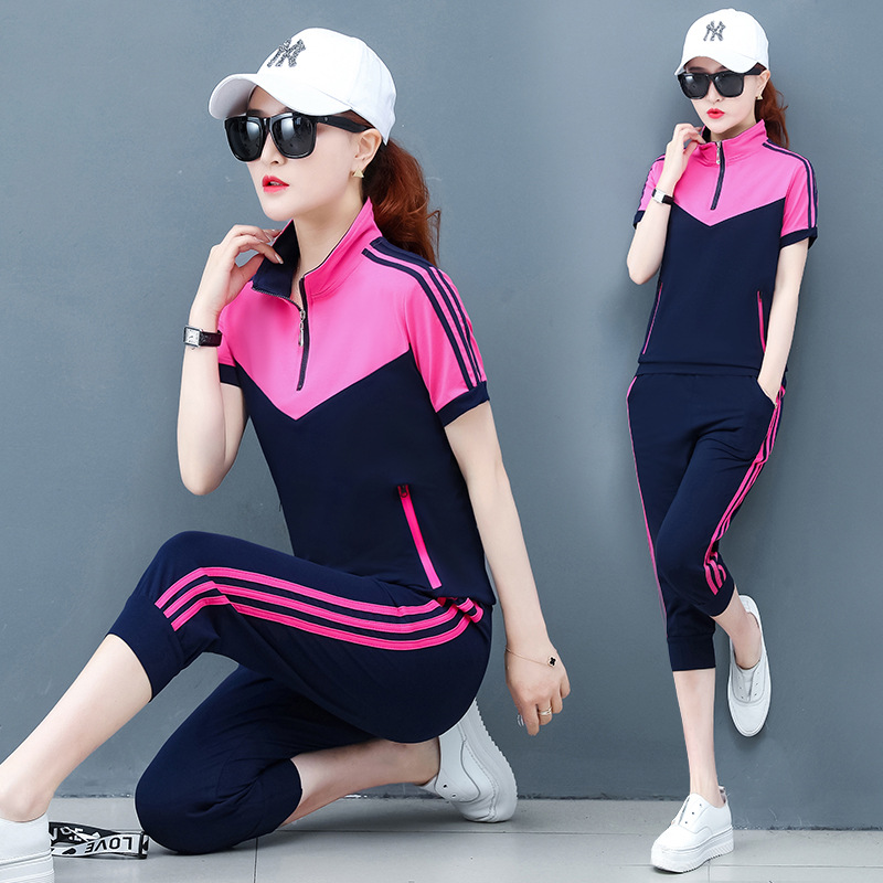 

Women Sport Suit Quickly Dry Short Sleeve T-shirt Sweatshirt+sweatpant Jogger Gym Workout Outfit Running Casual Set Sportswear, .rosered