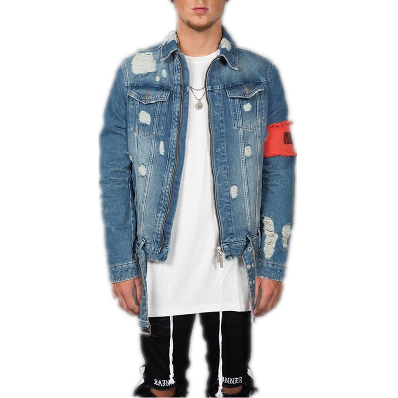 

Denim Jacket Men ' Casual Sportswear Washed Jeans Coat Mens Hip Hop Streetwear Bomber Jackets Classic Broken Zipper Windbreaker Size M-2XL, As pic