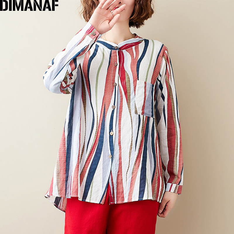 

DIMANAF Summer Plus Size Blouse Shirts Women Clothing Office Lady Tops Tunic Casual Loose Striped Long Sleeve Button Cardigan, Wu9458