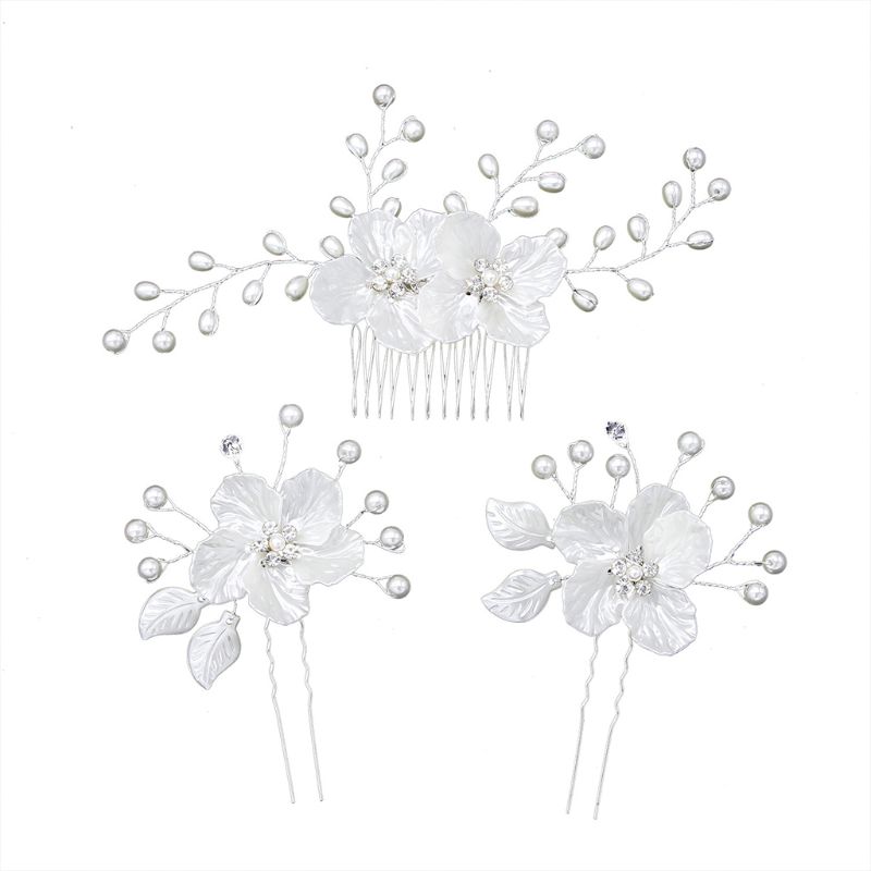 

3 Pcs/set European Style Bridal Headdress Set Handmade Pearl Rhinestone Flower Hairpin Hair Comb Women Wedding Dress Accessories