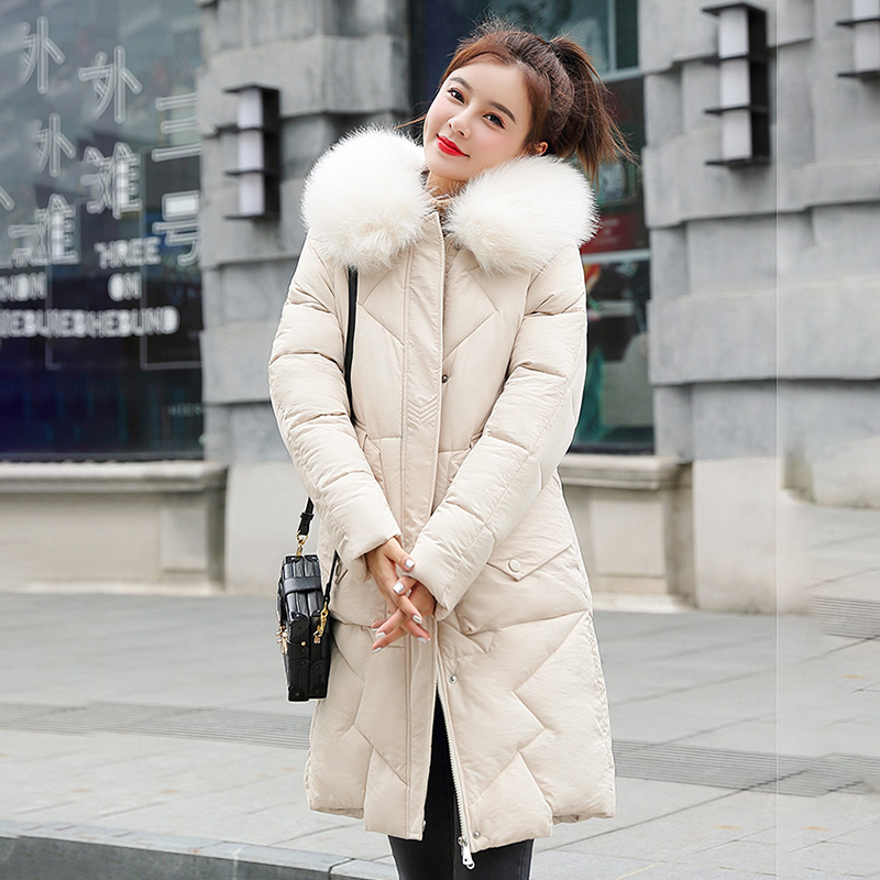 

2020 Jacket Women Winter Fashion Thick Warm Solid Long Cotton Padded Parkas Coat Fur Hooded Outwear Overcoat, Black