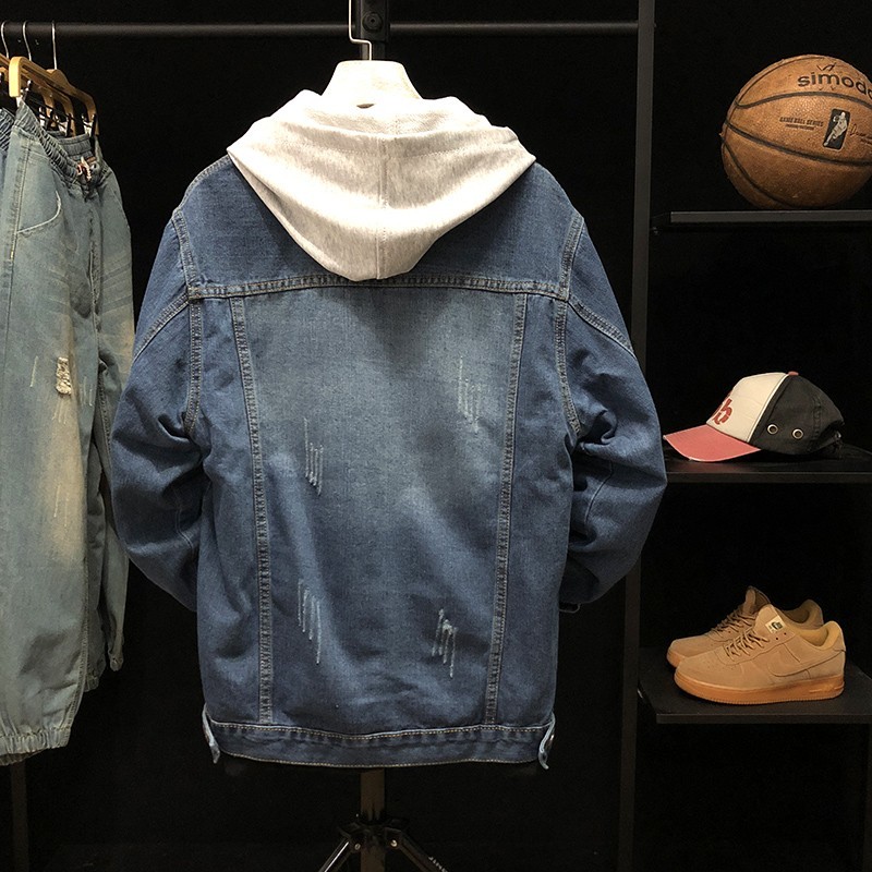 

Fashion Men Casual Streetwear Loose Fit Hip Hop Denim Hoody Hole Ripped Harajuku Jacket Lover Plus Size 5XL Outwear Coats, Black