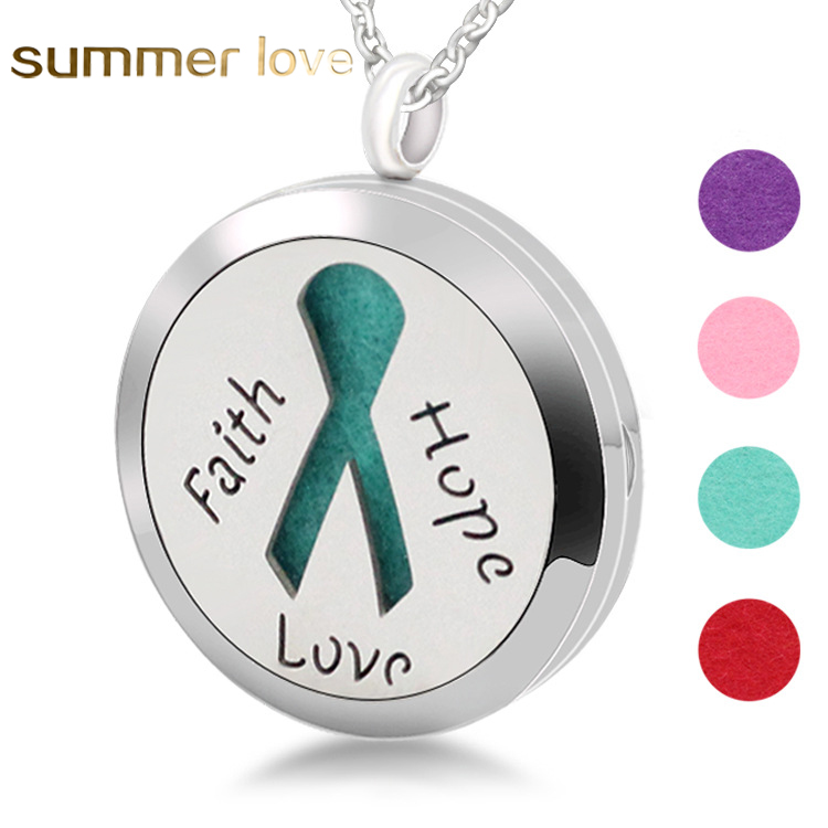 

30mm Stainless Steel Aromatherapy Perfume Diffuser Locket Necklace Breast Cancer Awareness Butterfly Cute Cage Necklaces For Kids Wom