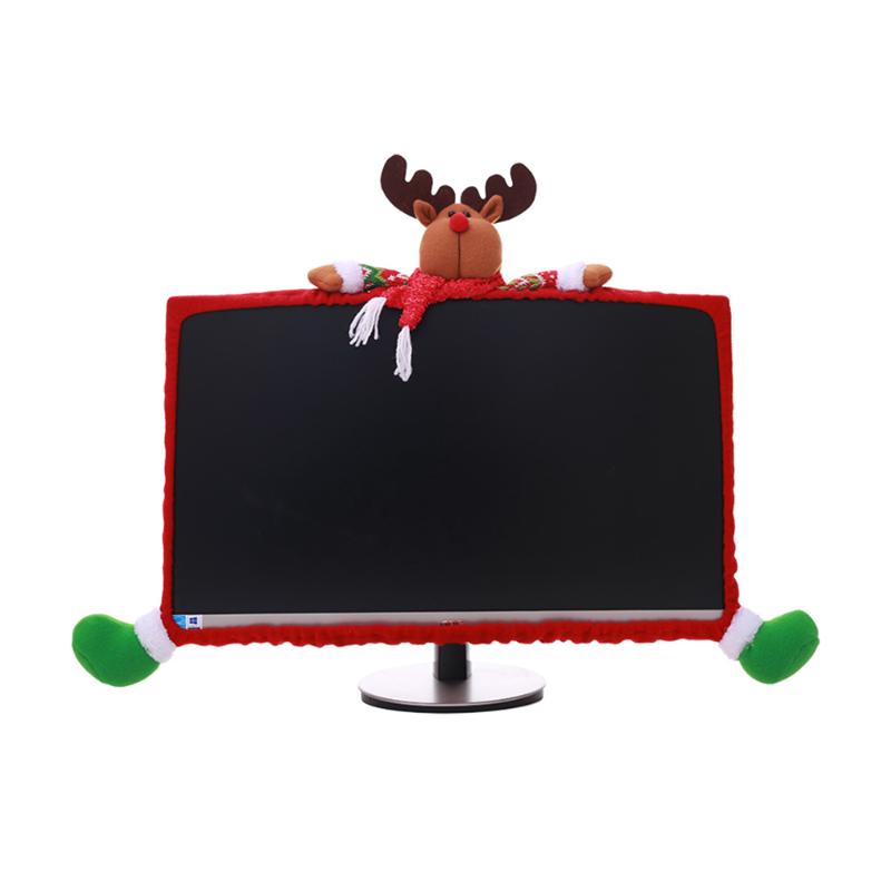 

Christmas Monitor Screen Cover Decor Decorations Cartoon Computer Sets Non-Woven Anti-dust Dress Up Santa