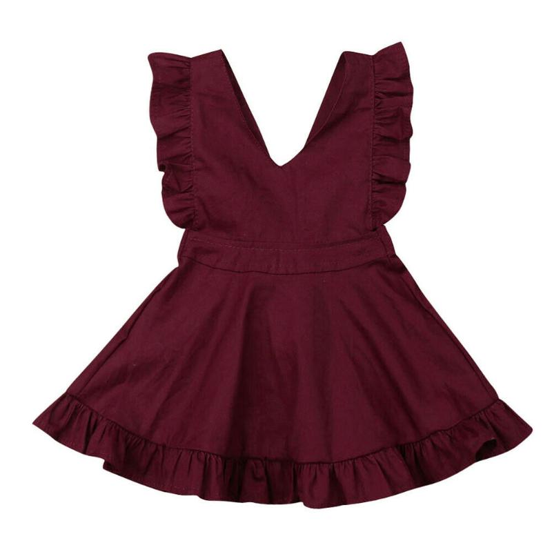 

Summer Kids Baby Girls Dress Lace Party Dress Sleeve Solid Clothes, As pic