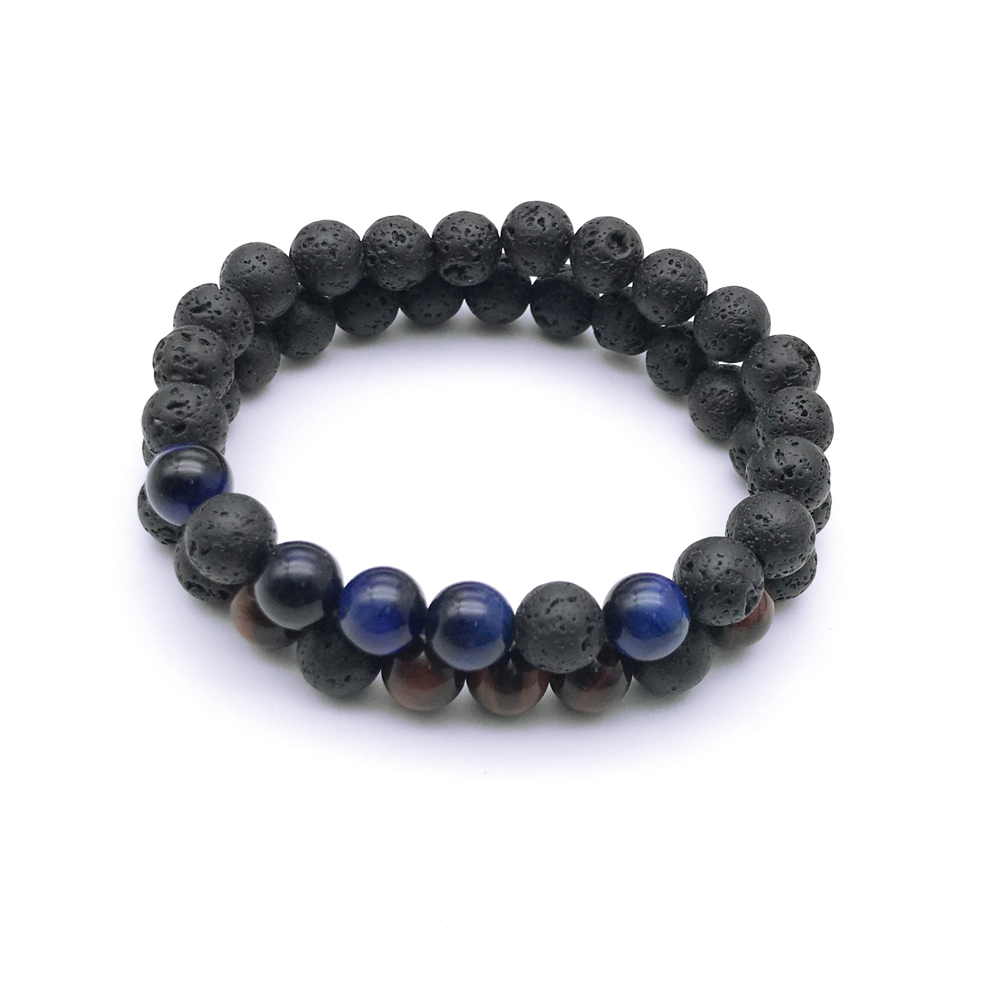 

8mm Black Lava & Tiger Eye Bracelet,Healing Crystal Bracelet Elastic Gemstone Bracelet,Gifts