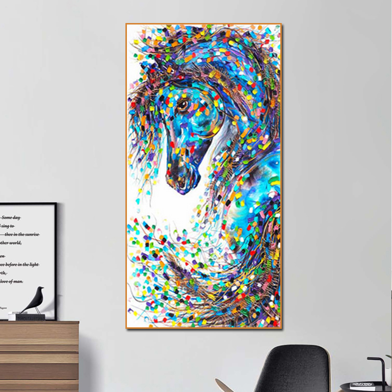 

ART Canvas Horse Oil Painting On Canvas Abstract Colorful Animal Pictures For Living Room Decoration Large Wall Art Picture 191005
