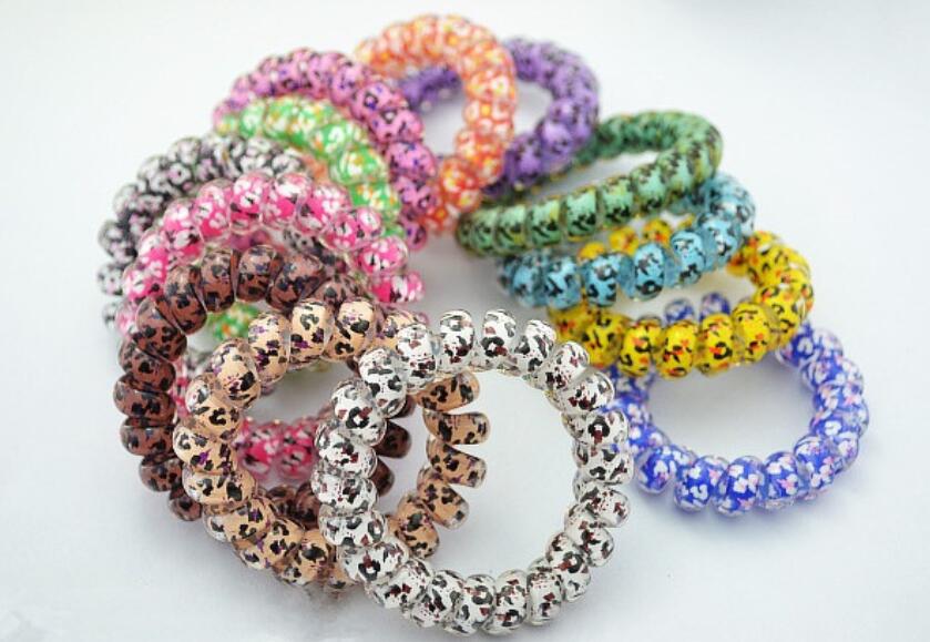 

HOT 5.5cm Leopard Star Hair Rings Telephone Wire Elastics Bobbles Hair Tie Bands Kids Adult Hair Accessories Can used as Bracelets DHL free, Pink