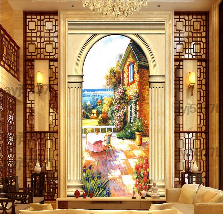 

WDBH 3d wallpaper custom photo Roman column European oil painting landscape porch home decor 3d wall muals wallpaper for walls 3 d, Non-woven