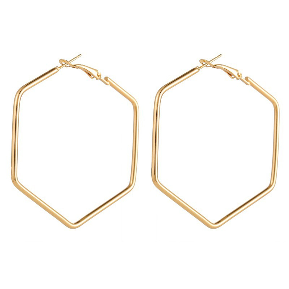 

Punk Fashion Jewelry Smooth Hexagon Luxury Big Hoop Earrings for Women Lady Large Geometric Hollow Statement Loop Earring Gifts, Golden;silver