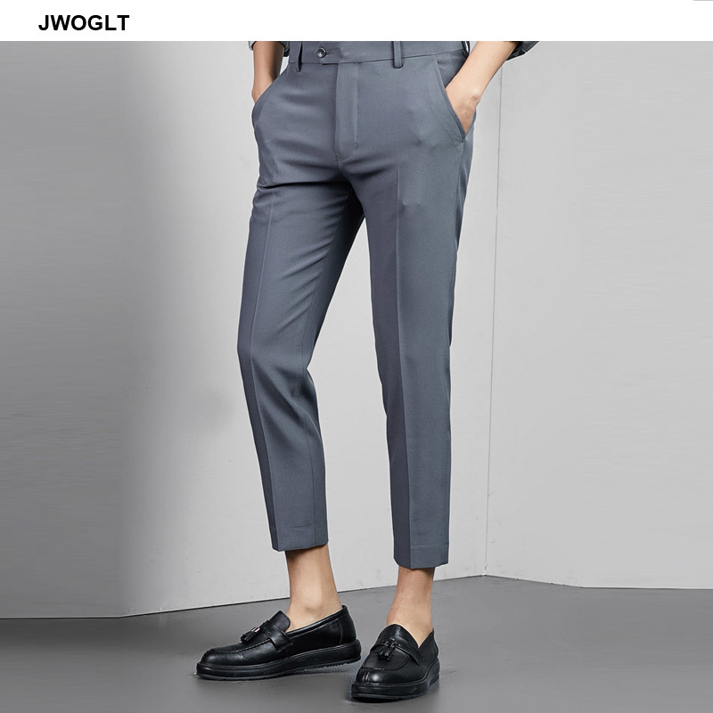 

Korean Fashion Summer Ankle Length Mens Suit Pants Casual Male Slim Fit Wrinkle Classic Black Trousers Male Bottoms