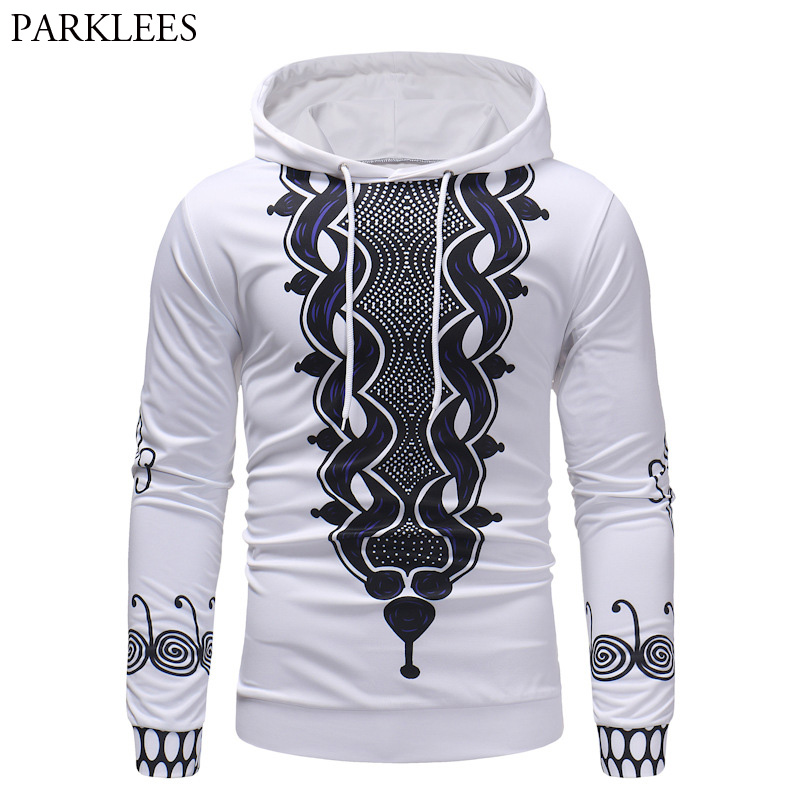 

African Dashiki Black White Hoodie Sweatshirt Men 2018 Luxury Swag Style Slim Fit Hoody Mens Hip Hop Streetwear Hoodies Male 3XL