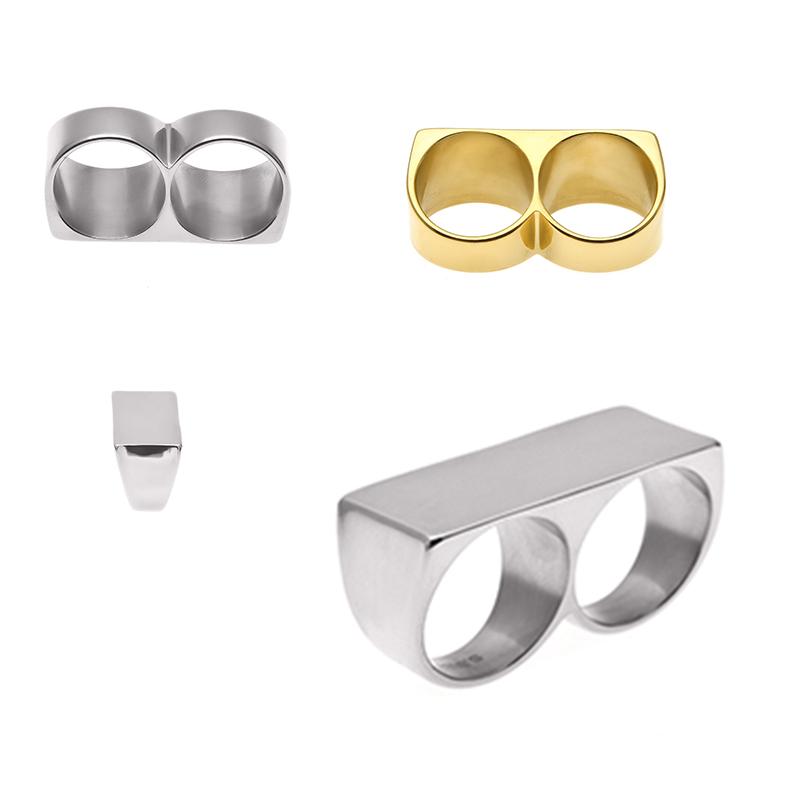 Silver and Gold No. 10 Double Finger Double Ring security knuckle duster Personality Double Finger Ring Hip Hop Gold Plated Stainless Steel-image-533949192