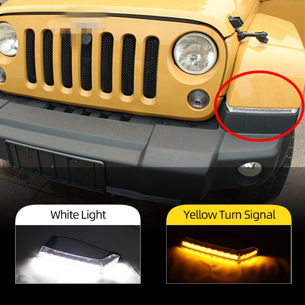 

2Pcs For Jeep Wrangler 2008 2009 2010 2012 2013 2014 2015 LED Daytime Running Lights DRL Turn Signal Lamp Car Styling