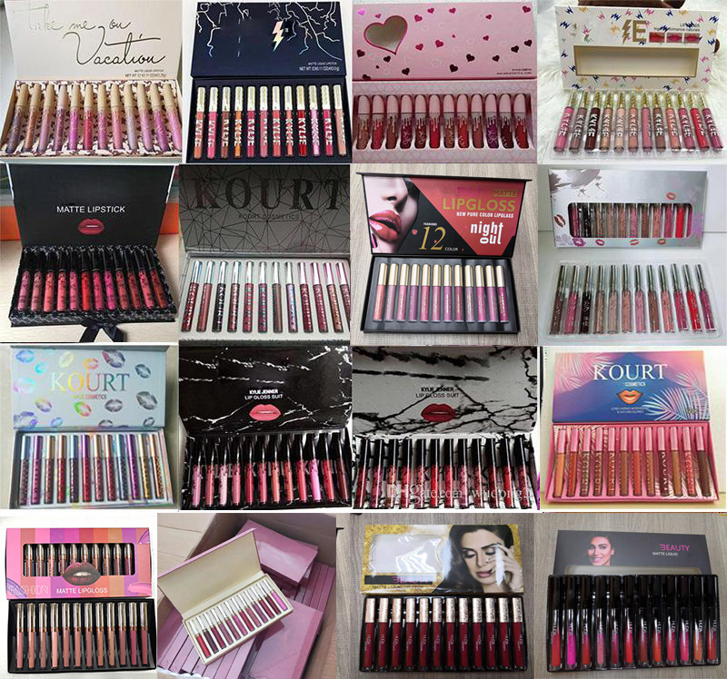 

Newest Makeup 12 Fashion Colors Matte Lipstick Lipgloss Set 12pcs/1set High-quality DHL Free Shipping, 12pcs/set