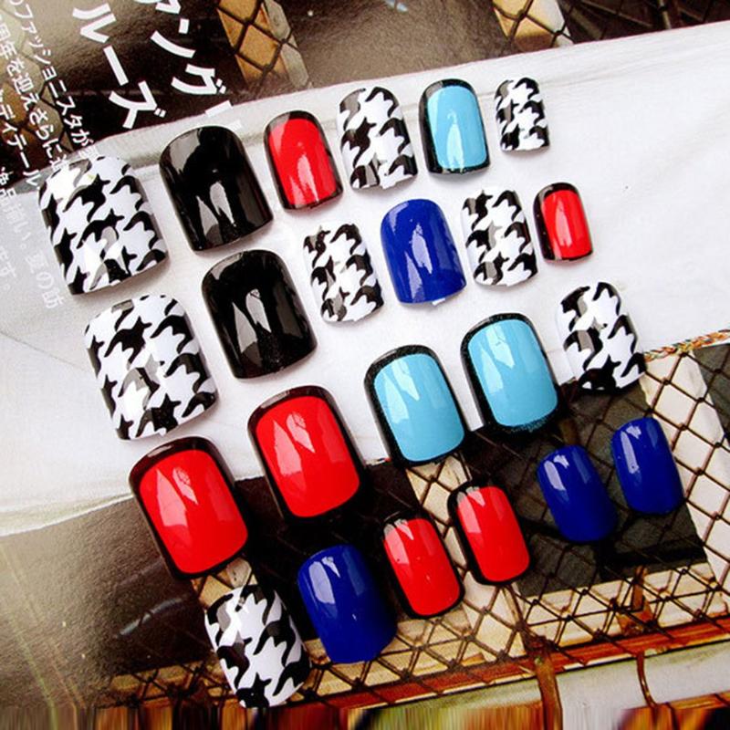 

24Pcs Women Fake Nails Beauty Nail Art Sticker Tips False Nails DIY Manicure Kit Finished Tools Easy To Use, B10