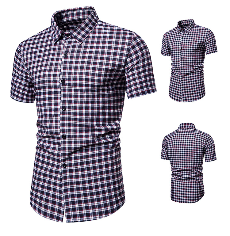 

Men's brand new creative personalized fashion business leisure beach Hawaiian shirt short sleeved summer check shirt men, Picture color