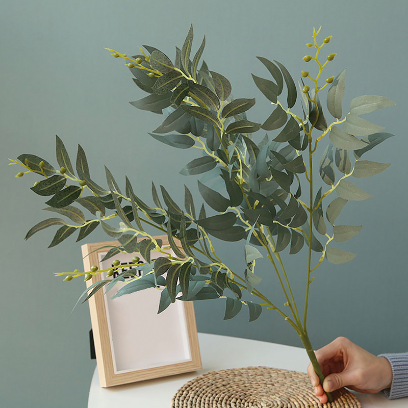 

Artificial Willow Leaves Green White Fake Plants DIY Faux Bouquet Artificial Foliage for Home Wedding Forest Party Decoration