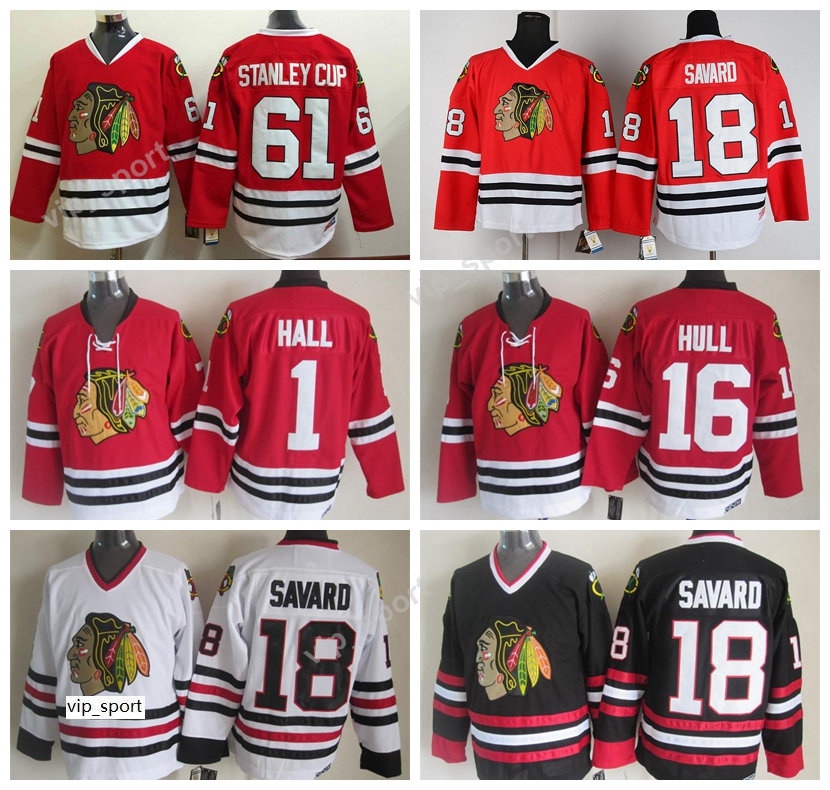 

Cheap 16 Brett Hull Jersey Ice Hockey Chicago Blackhawks Vintage Jerseys Denis Savard 61 Stanley Cup 1 Glenn Hall White Black Red