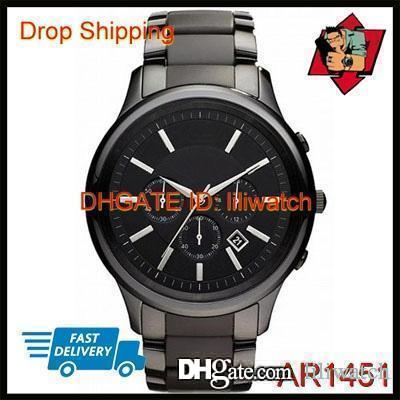 

100% ORIGINAL JAPAN MOVEMENT DROP SHIPPING New Mens Chronograph Black Ceramic Watch AR1451 AR1452 Gents Wristwatch