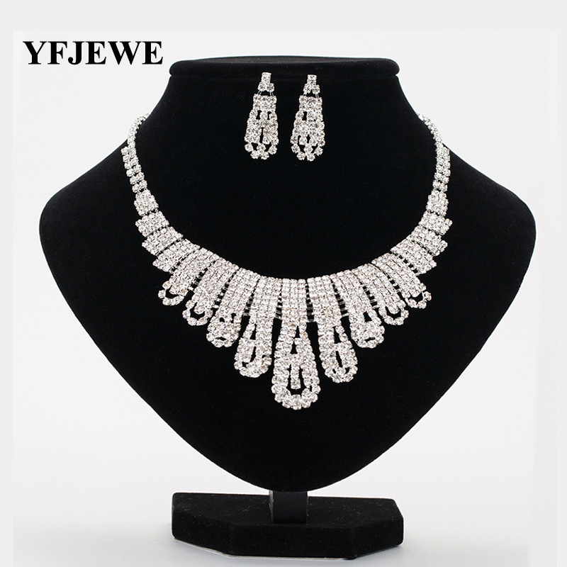 

Necklace Earrings Two Paper Set Luxurious Atmosphere Korean Full Dress Accessories Rhinestone Necklace Marry Ornaments, White