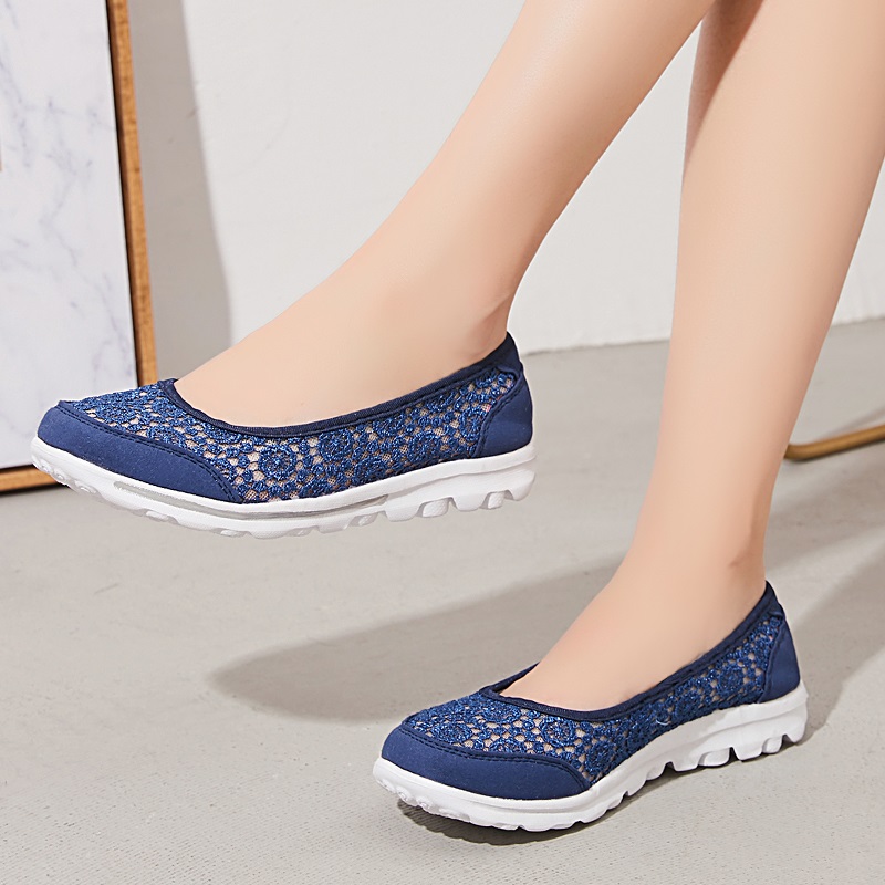 

Summer Outdoor Fashion Women Flowers Breathable Mesh Sandals Ladies Lace Hollow Slip-On Casual Lazy Shoes Flats 20200308, Black