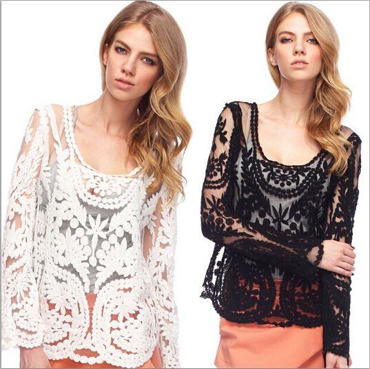 

Lace Blouse Women Blusa Feminina Cheap Clothes China Summer Style new Sheer Lace Blusa Plus Size Women Clothing Tops Shirts, White