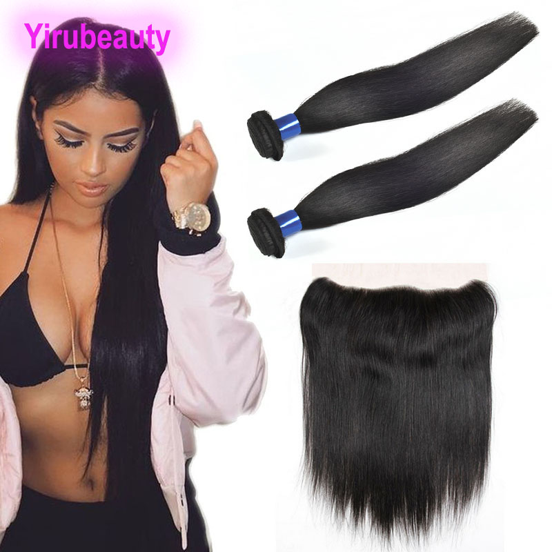 

Malaysian Human Hair 2 Bundles With 13X4 Lace Frontal With Baby Hair Straight Hair Extensions Weaves With Ear To Ear Frontals, Natural color