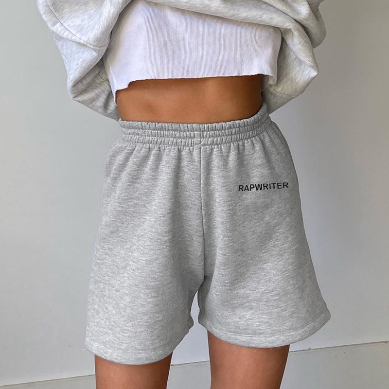 Rapwriter Womens Summer Sweatpants Shorts Letter Printed Elastic Drawstring Shorts Pants Street Style Womens Casual Shorts-image-547371388