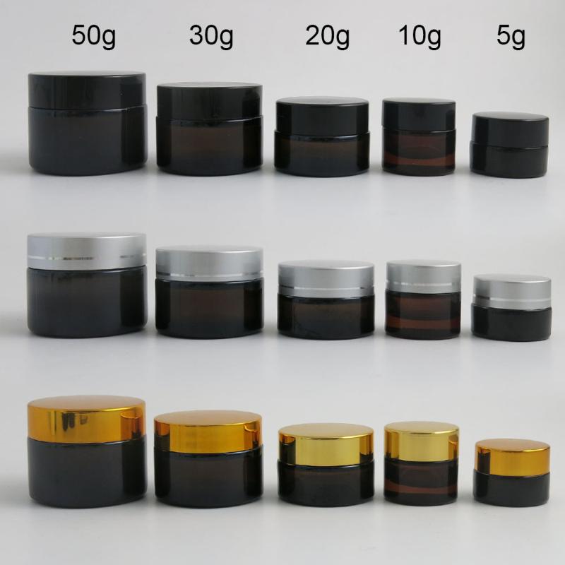 

10 x 5g 10g 20g 30g 50g Portable Small Jars Pot Box Makeup Nail Art Cosmetic Bead Storage Container Amber Glass Cream Jar