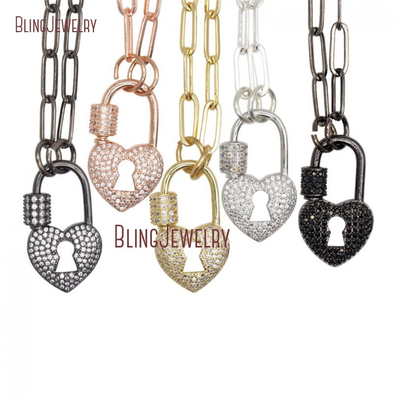 

Chains ROse Gold Silver Gunblack Heart Lock Necklace Screw Clasp Carabiner NM32257