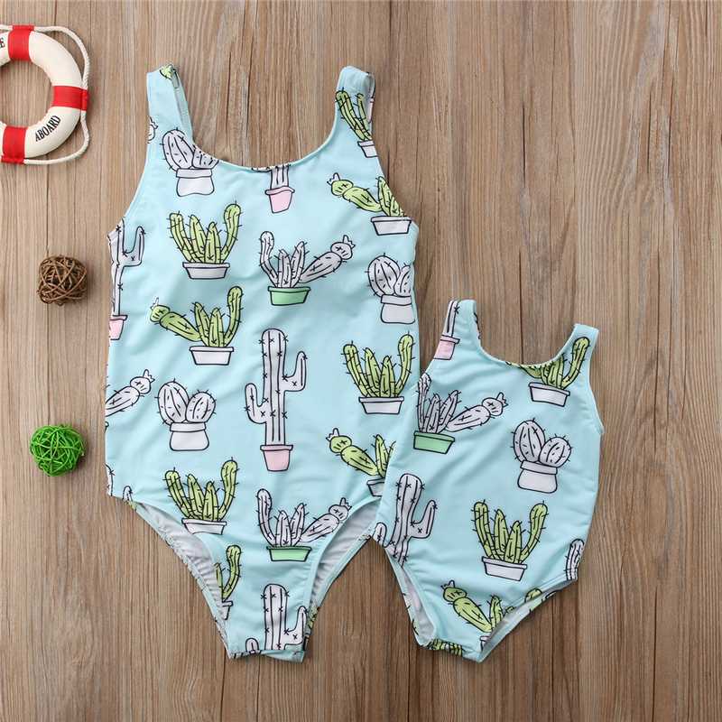 

New Family Match Mother Daughter Bikini Cactus One Piece Swimsuit Swimwear Women Kids Girls Beachwear Monokini Brazilian Bikinis