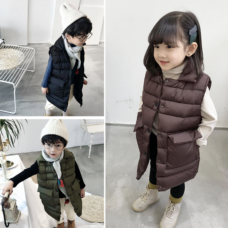 

Girls Cotton Vest Boys Outerwear Children Winter Warm Thick Vest Child Hooded Clothing New Coffee Black