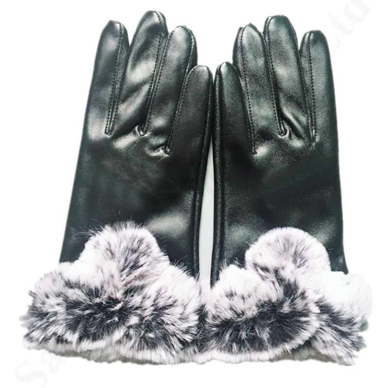 Damen Kunstpelz gestrickte Handschuhe fingerlos Kaninchen Pelzhandschuhe Gloves~