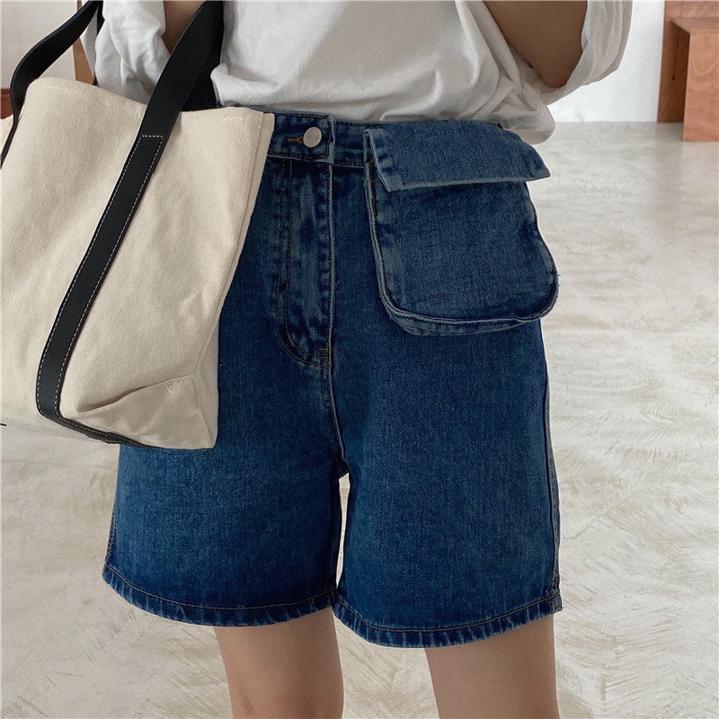 

Summer Shorts Women' New High Waist Removable Pockets Straight Denim Shorts Women 2020, Black