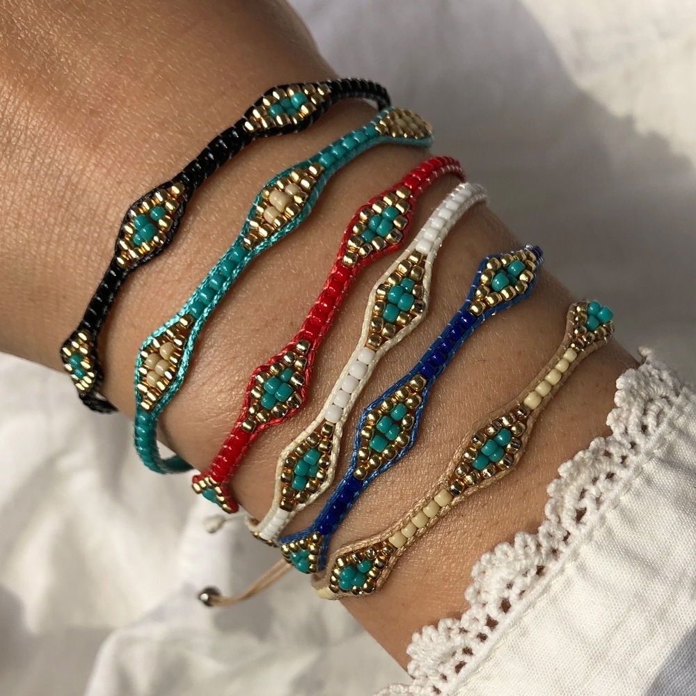 

Bohemian style friendship bracelet hand woven rope colorful rice beads bracelet exotic accessories