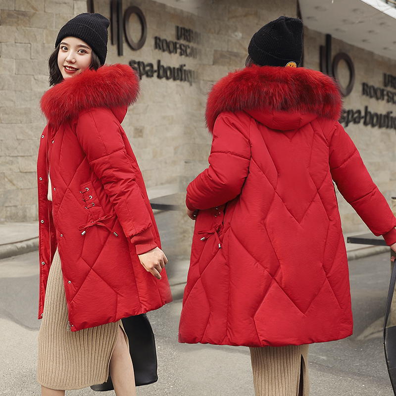 

Wholesale women's long section over the Winter new down cotton padded ladies lonwinter new large fur collar slim down jacket coat Size XS-XL, Blue