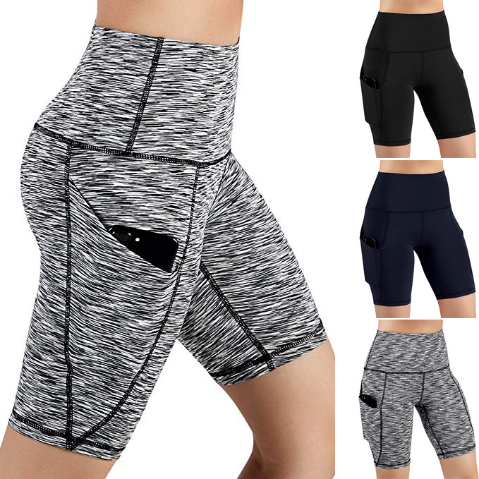 

Plus Size Solid Shorts Women High Waist Pocket Pantalon Corto Deporte Mujer Gym Running Athletic Yoga Shorts Workout Sportswear, Black