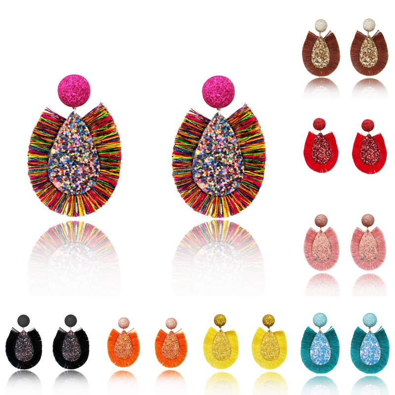 

Sequin Tassel Earrings for Women Lady Bohemian Geometric Stud Earring Fashion Jewelry Wedding Party Gift Free DHL Kimter-M982F
